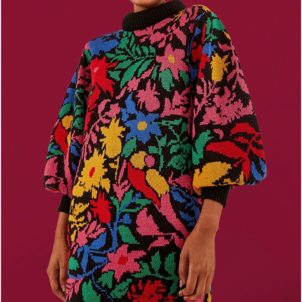Farm Rio Tropical Garden Sweater Dress - medium